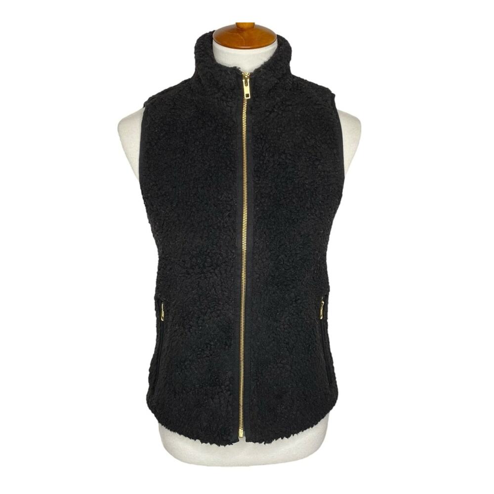 J.Crew Sherpa Excursion Vest Black Teddy Fleece Full Zip Women XXS Gorpcore Cozy